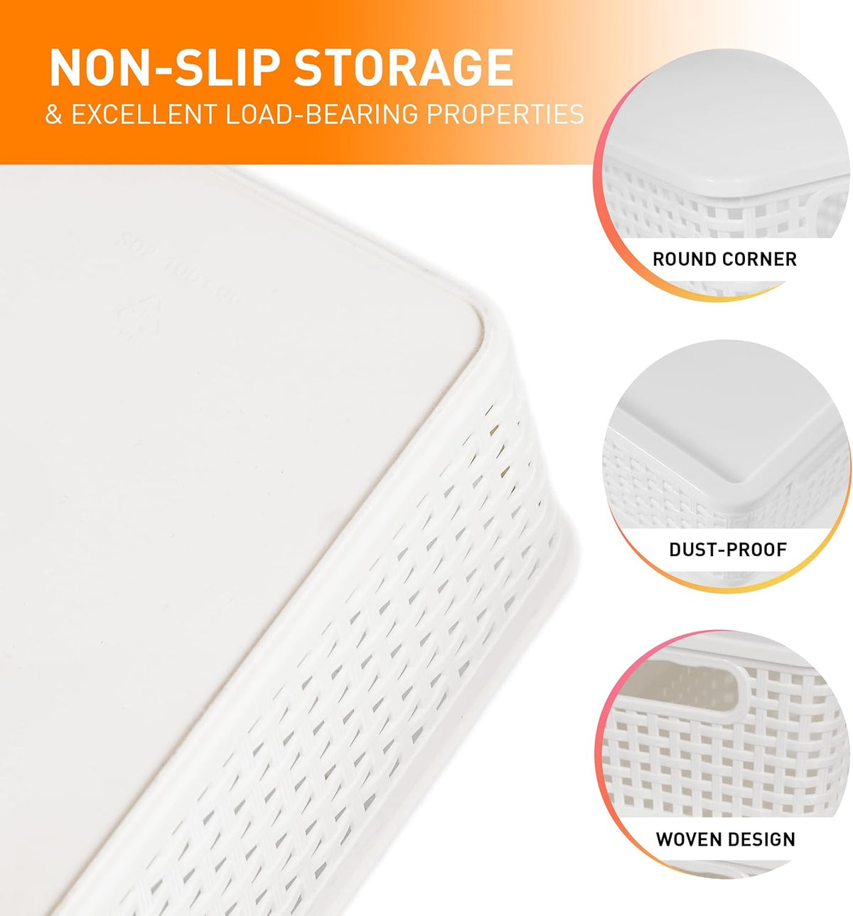 Plastic Storage Baskets With Lid, Storage Bins for Organizing, Stackable Decorative Containers for Shelves Drawers Desktop Closet Playroom Classroom Office, 6 Pack- White