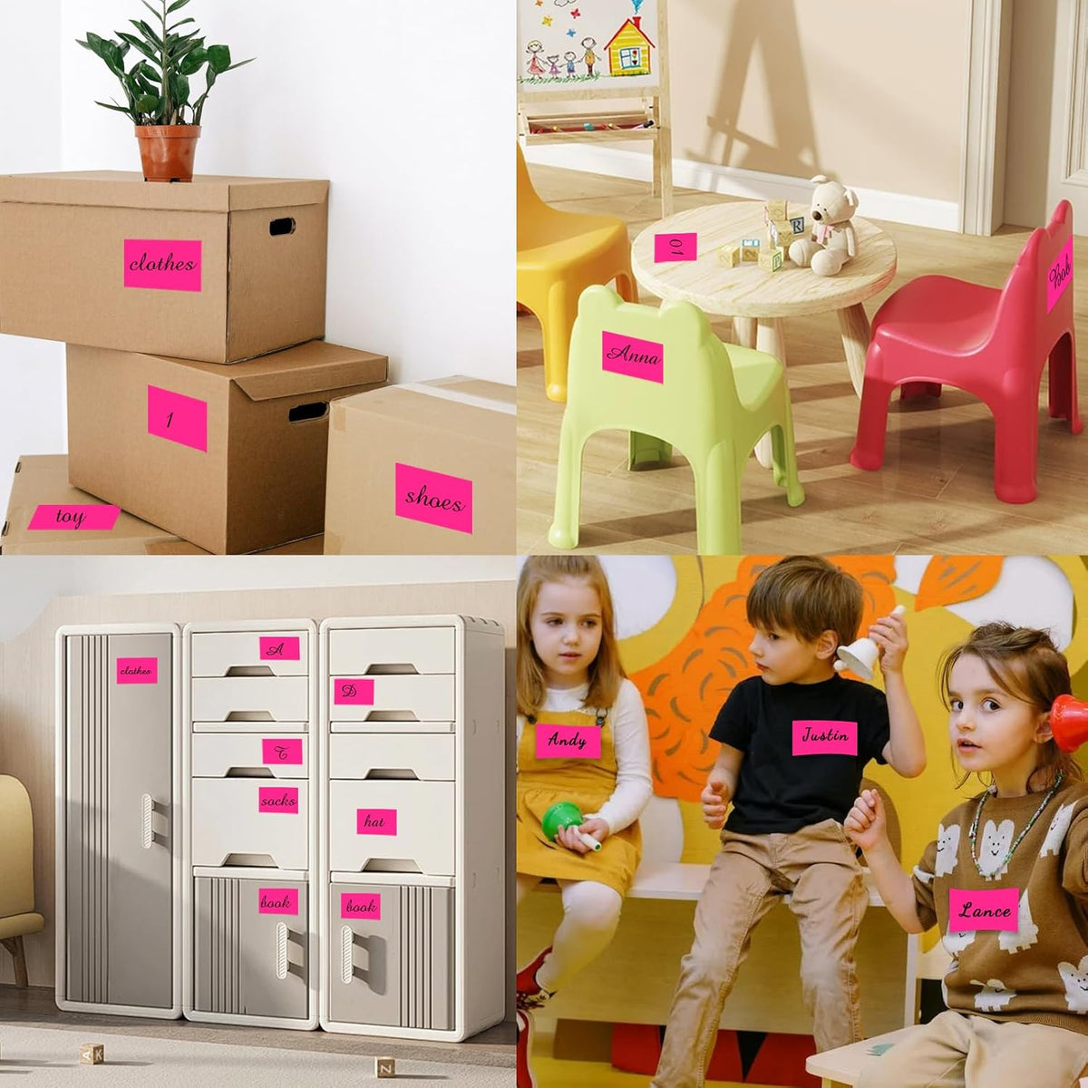 STARLIBOO Neon Colored Labels Stickers 3 x 2 Inch, Rectangle Moving Labels Stickers, 250Pcs Garage Sale Price Stickers, Adhesive Moving Labels for Boxes- Fluorescent Pink