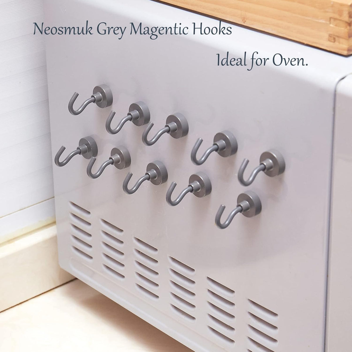 Neosmuk Magnetic Hooks,30lb+ Heavy Duty Earth Magnets with Hook for Refrigerator, Extra Strong Cruise Hook for Hanging, Magnetic Hanger for Cabins, Grill (Gunmetal, 10 Pack)