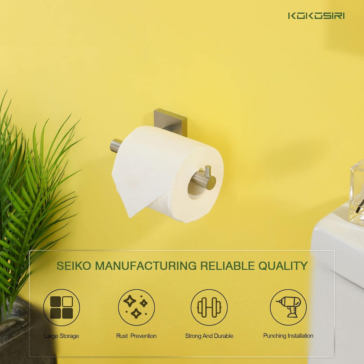 KOKOSIRI Toilet Paper Holder Tissue Paper Dispenser for Bathroom Toilet Roll Holder Brushed Nickel Stainless Steel, 2 Pack, B2005BR-2P