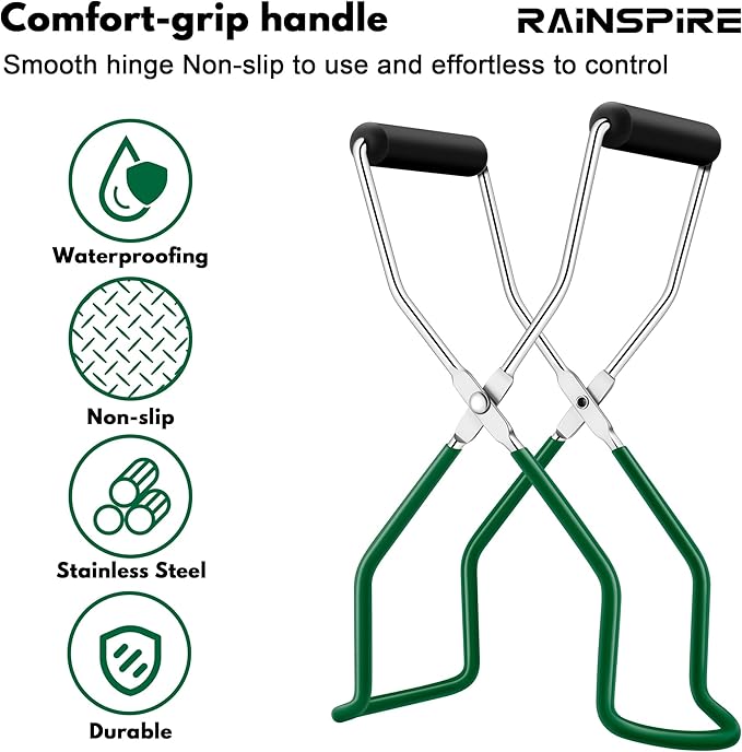 Rainspire Canning Jar Lifter, Canning Tongs Jar Lifter, Canning Tools, Canning Supplies for Home Kitchen, Stainless Steel, Green