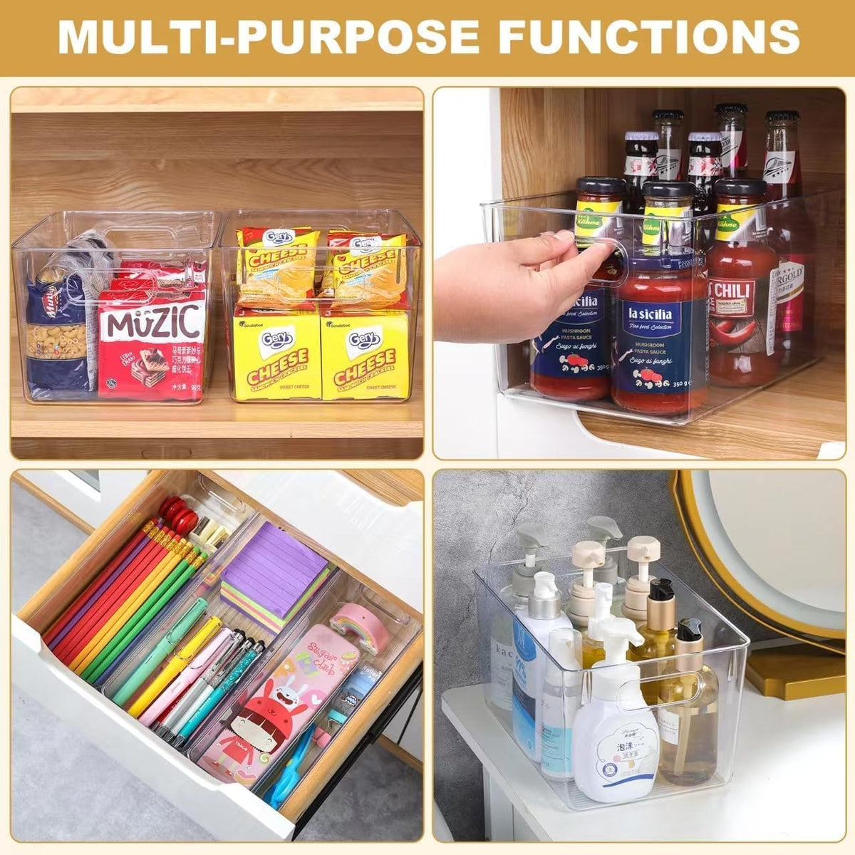 Set of 8 pantry organizers and storage, Clear Plastic Storage Bins for Kitchen Organization, Freeze Storage, Home Edit Containers