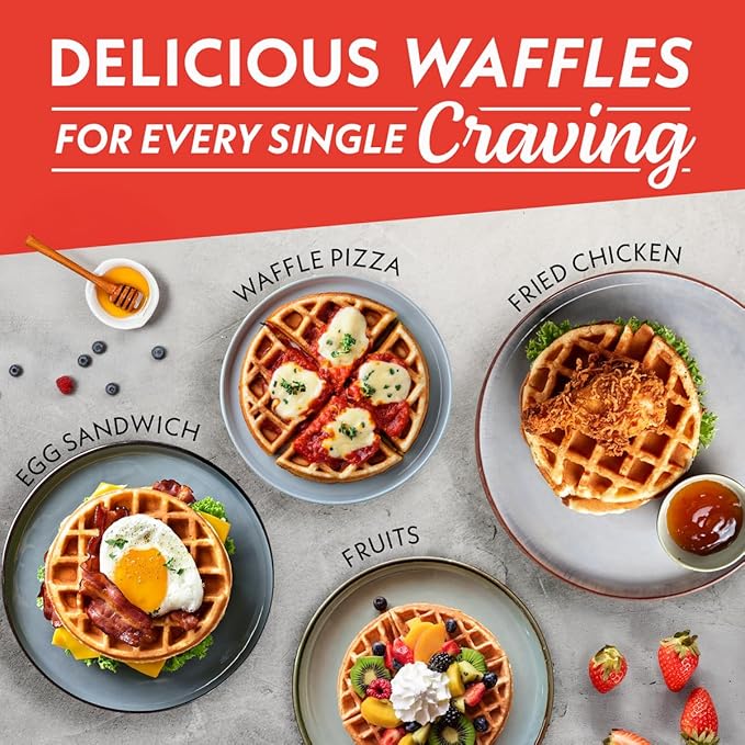 Gourmia Belgian Waffle Maker, Nonstick, Adjustable Browning Control, Cool Touch Handle, Indicator Lights, Quick Heat & Upright Storage, Compact, 1100W, Stainless Steel