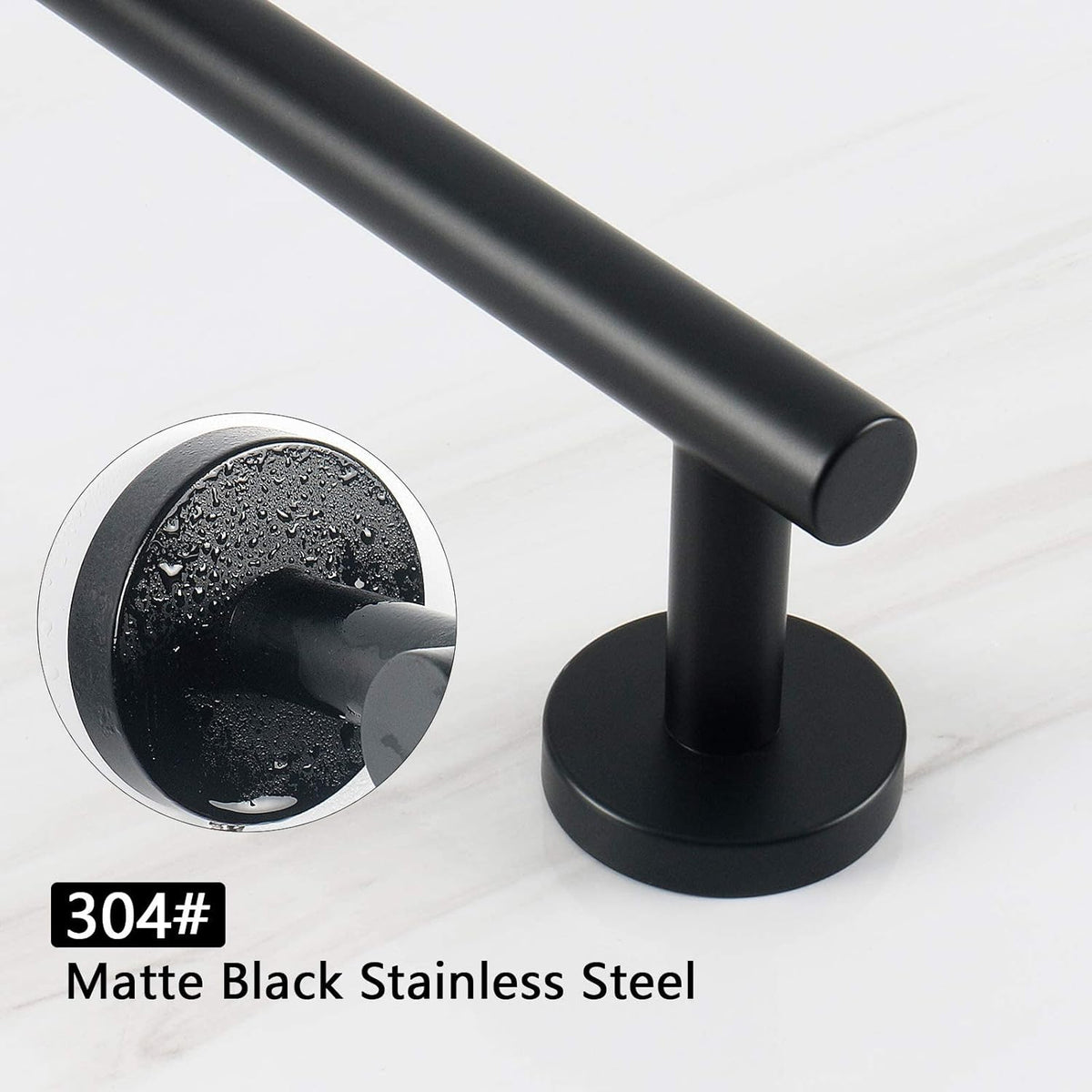 NearMoon Bath Towel Bar, Bath Accessories Thicken Stainless Steel Shower Towel Rack for Bathroom, Towel Holder Wall Mounted (2 Pack, Matte Black, 24 Inch)
