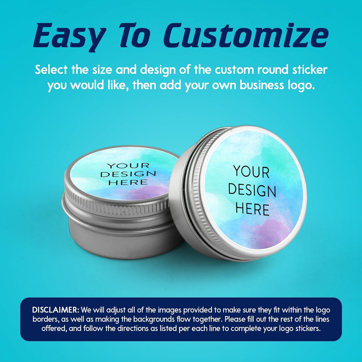 100 Custom Vinyl Stickers - Upload Your own Image, Text, Design, Logo - Personalized Logo Labels for Handmade, Packaging, Bottle, Jars, Candle, Brand Stickers (Sky Blue, 1x1)