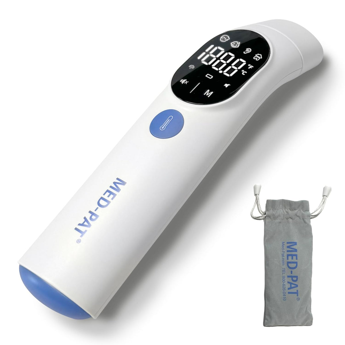 Med-Pat TH-1 Touchless Digital Thermometer - Infrared 1-Second Result - - Baby, Kids, Adults - Temperature Fever Alert, HD Color - Forehead & Ear Mode - Auto-Light & Silent Mode