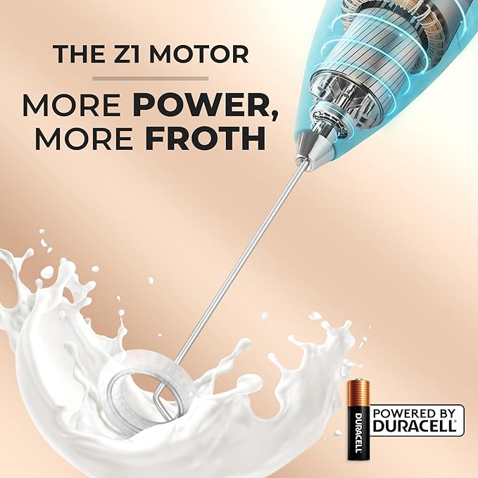 Zulay Kitchen Milk Frother Handheld Electric Whisk with AA Duracell Batteries – Durable Drink Mixer for Coffee, Lattes, Cappuccinos & More - Sunrise