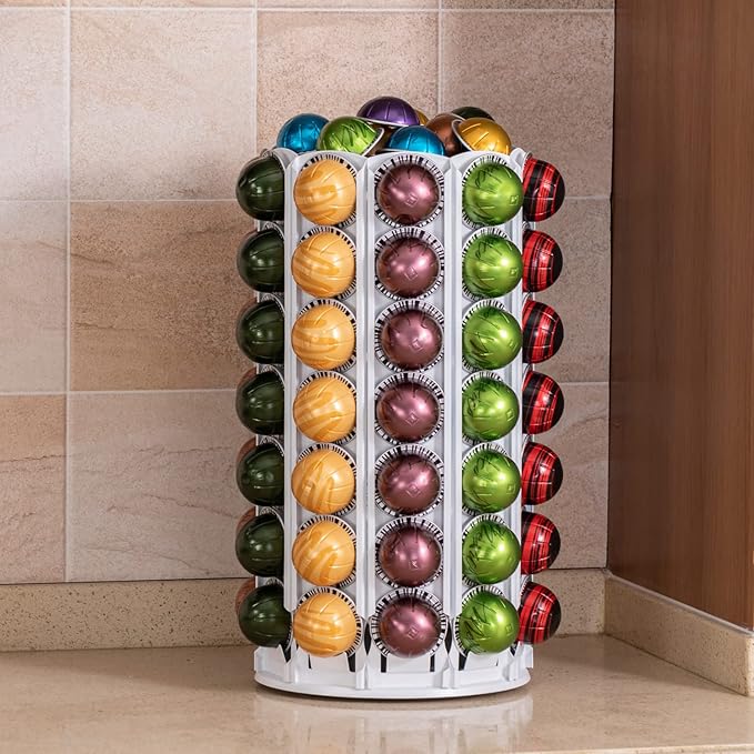 FlagShip Vertuo Pod Holder Coffee Pod Stand for Nespresso Pod Storage with Elegant White (100+ Pods Capacity)
