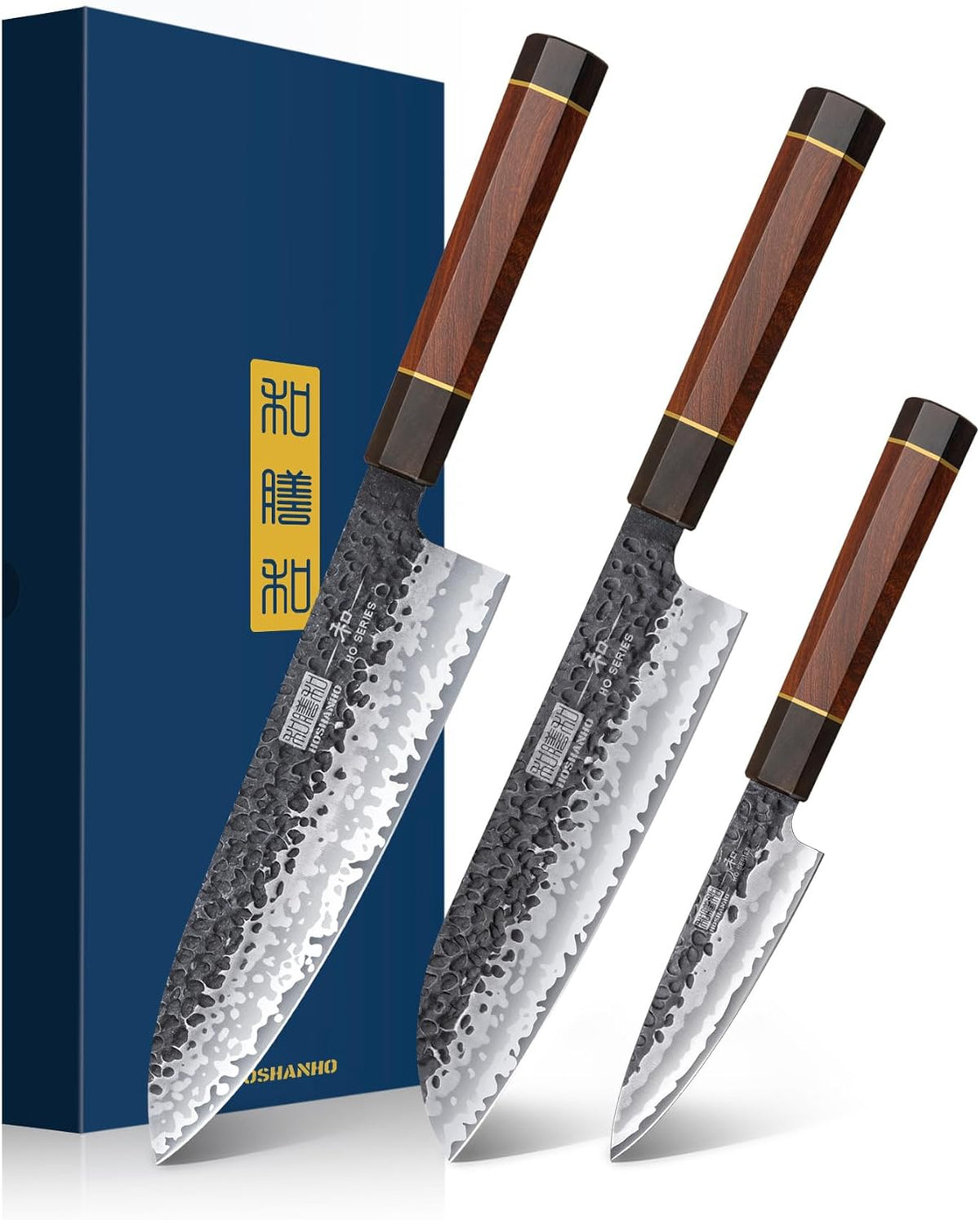 HOSHANHO 3 Pieces Knife Set, Professional High Carbon Steel Kitchen Knives Set, Ultra Sharp Japanese Chef Knife Set with Ergonomic Handle & Gift Box