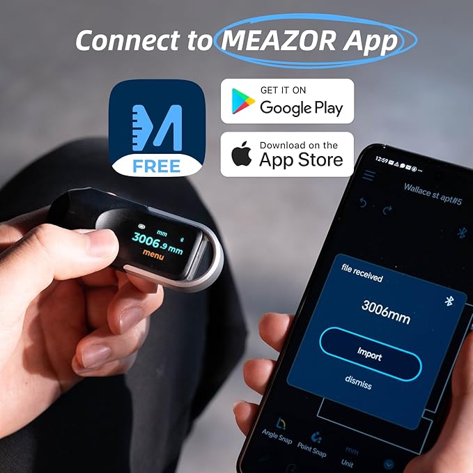 HOZO NeoRulerGO Digital Tape Measure with Laser, Smart Rechargeable Measuring Tool for Flat, Curved, Odd Shapes | Bluetooth App | Pocket Size | Cool Gadgets for Dad, Men, Husband