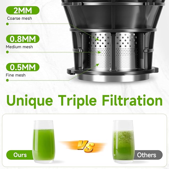 EanOruus Cold Press Juicer, 5.8" Wide Feed Chute Juice Extractor Machine with 400W, High Juice Yield, Slow Masticating Juicer for Whole Vegetables & Fruits, Dark Grey