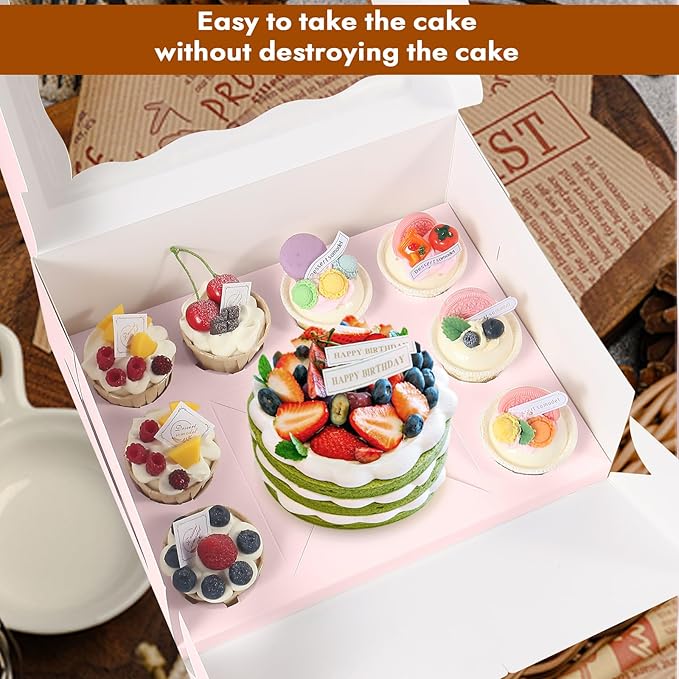 Pink 1+8 paper box 10pcs Bakery Boxes with Window,Stackable Cake and Cupcake Carriers, for Birthdays & Parties (Pink, 1+8(10Pack))