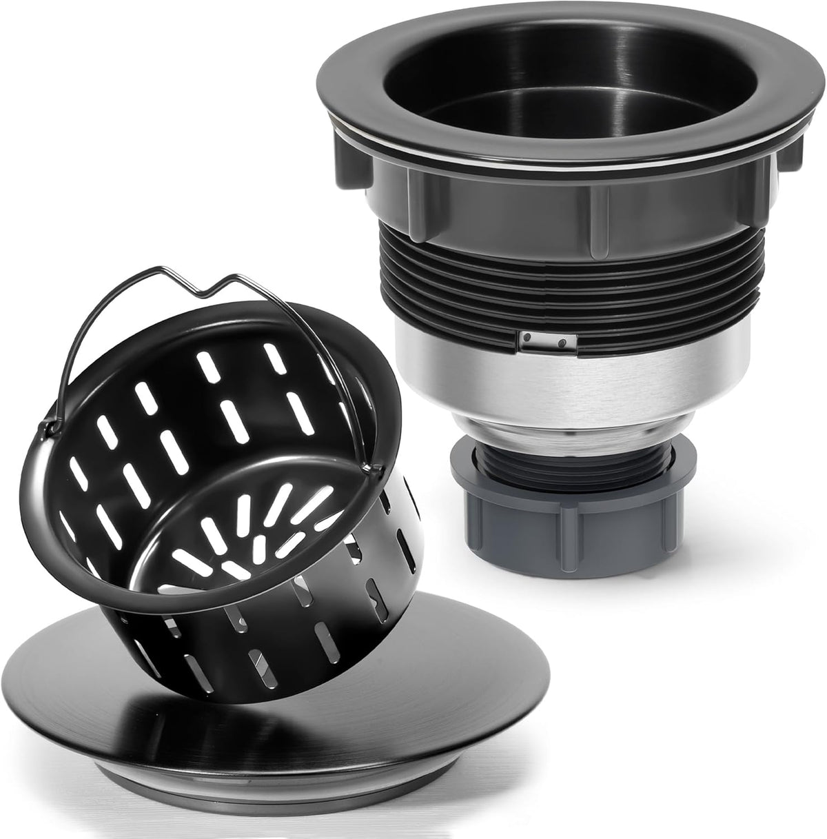 BOTEMY Stainless Steel Black Sink Drain Strainer 3-1/2'' Kitchen Sink Drain Assembly Kit with Removable Deep Sink Strainer Basket & Sink Stopper Flat Cover Replacement for Home Standard Kitchen Sinks