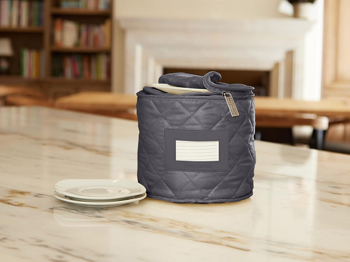 Covermates Keepsakes - Dish Storage - Padded Protection - ID Window - Stain Resistant - Machine Washable - China Storage, Slate