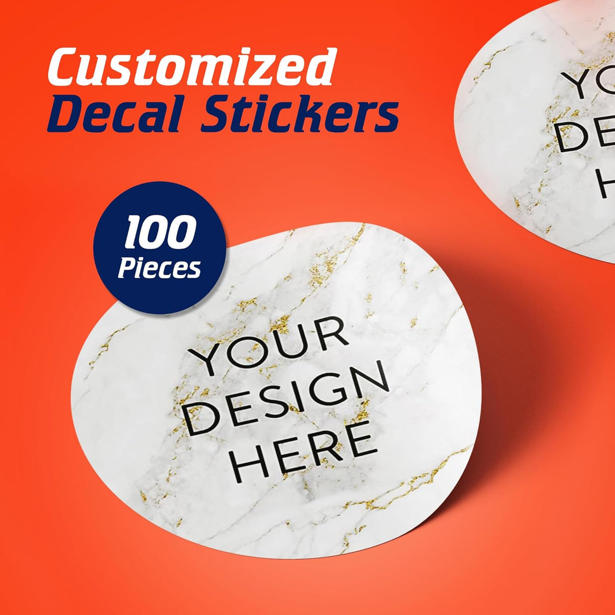 100 Custom Vinyl Stickers - Upload Your own Image, Text, Design, Logo - Personalized Logo Labels for Handmade, Packaging, Bottle, Jars, Candle, Brand Stickers (Gold Marble, 1.5x1.5)