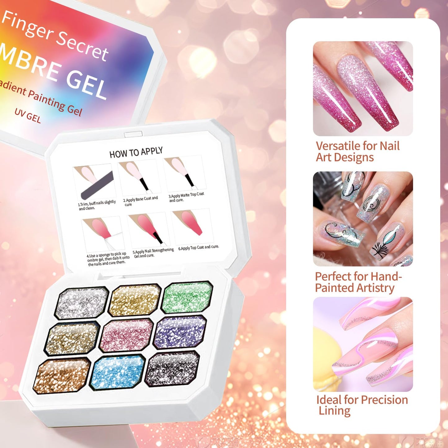 Finger Secret 4 Colors Set Ombre Pat Gel Nail Polish,Gradient Painting GelS with 20pcs Nail Sponges for Gel Paint for Nails Art can be Painted in Salon or Home Use(k11)