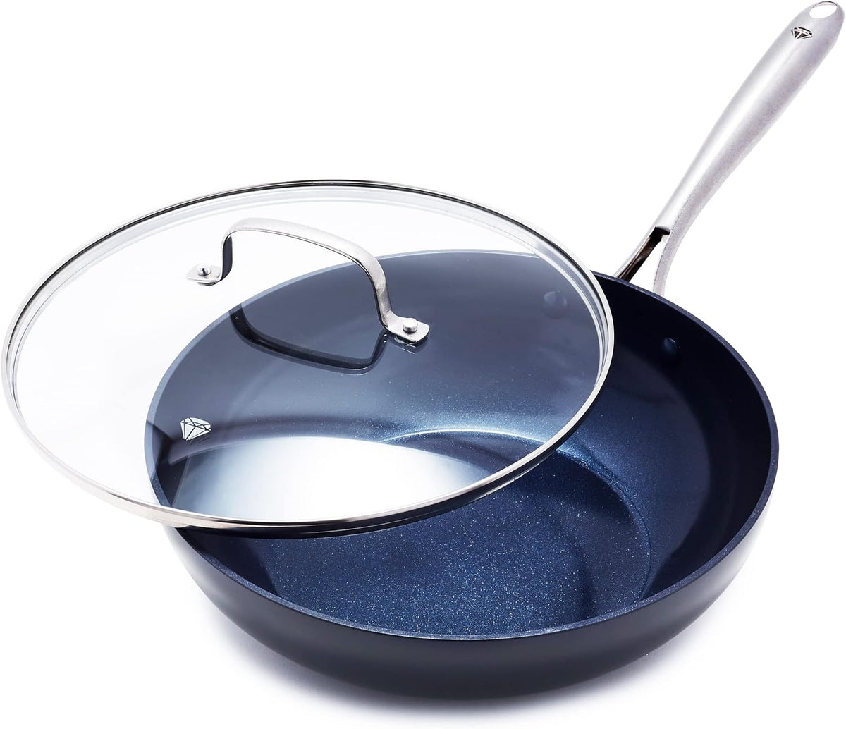 Blue Diamond Cookware Hard Anodized Ceramic Nonstick, 11" Frying Pan Skillet with Lid, PFAS-Free, Dishwasher Safe, Oven Safe, Grey