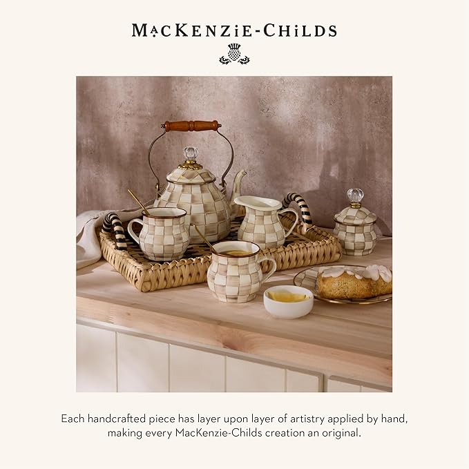 MACKENZIE-CHILDS Enamel Charger Plate, Charger Decoration Plate for Dinner Plates or Home Decor, 12 Inches, Brown-and-White Mocha Check