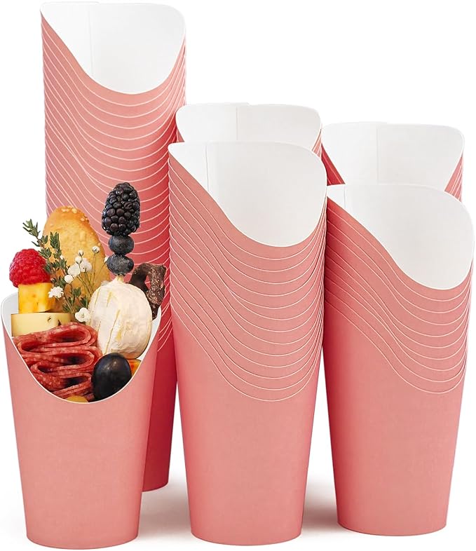 CAMKYDE 100 Pcs French Fries Holder, 12oz Disposable Paper French Fry Cups Pink Charcuterie Cups for all Occasions (12oz, Pink)