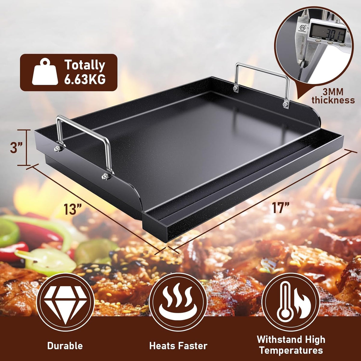Cast Iron Griddle for Gas Grill, Nanoceramic Nonstick Flat Top Griddle Insert for Outdoor Gas Grill