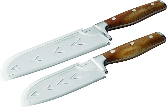 Rachael Ray Cucina Cutlery 2-Piece Japanese Stainless Steel Santoku Knife Set with Acacia Handles - ,Acacia Wood