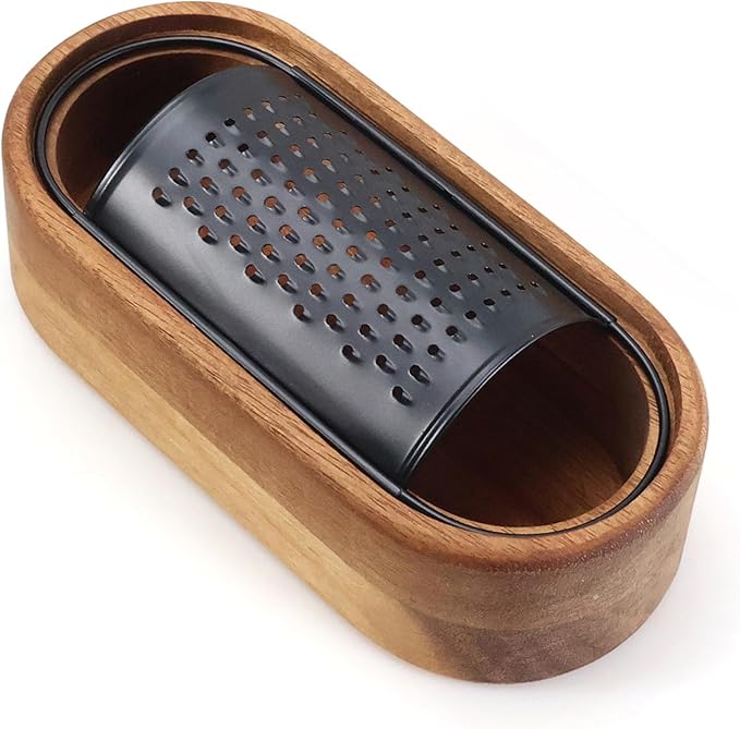 Box Cheese Grater With Container Stainless Steel Parmesan Cheese Grater With Wood Handle Shredder Zester Grater Box Kitchen Handheld Cheese Spoon Grater-Black Colour (Without Handle)