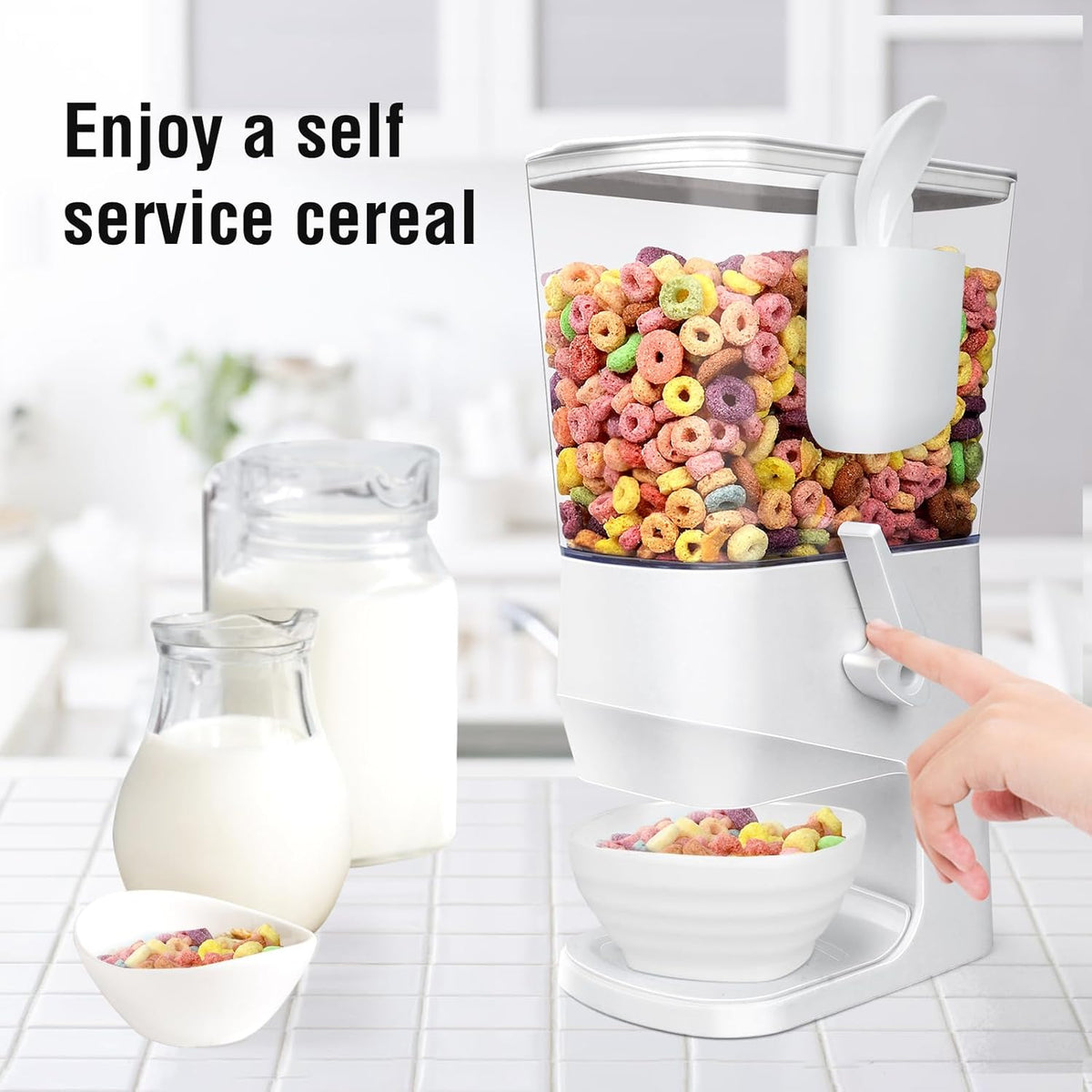 Cereal Dispenser Countertop With Bowls and Spoons Cereal Containers Storage for Pantry Snack Organizer Dry Food Storage Container with Lid for Kitchen Organization Oatmeal Nut Granola（2pcs White）