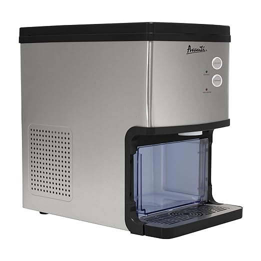 Avanti Nugget Ice Maker with Electronic Controls and Dispenser Countertop Use Makes 33lbs of Chewable Ice Per Day Perfect for Kitchen Office or Breakroom, Includes Ice Bin, 195-Watts, Stainless Steel