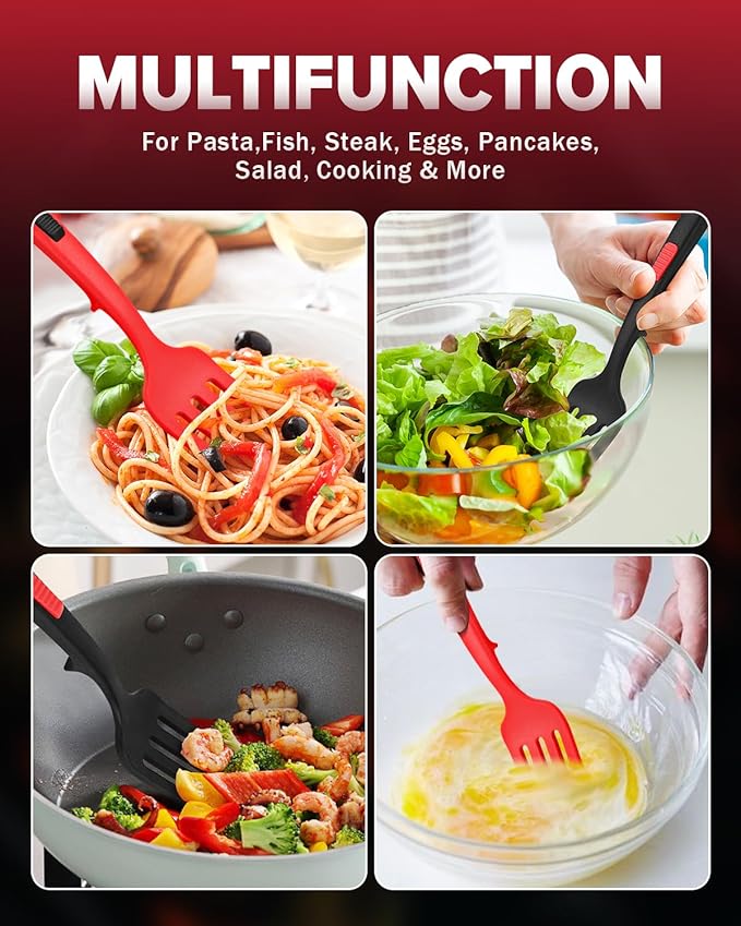 Silicone Flexible Cooking Fork, 11.6 Inch Heat Resistant, Large Non Stick, Mash Food, Whisk Eggs (BR)