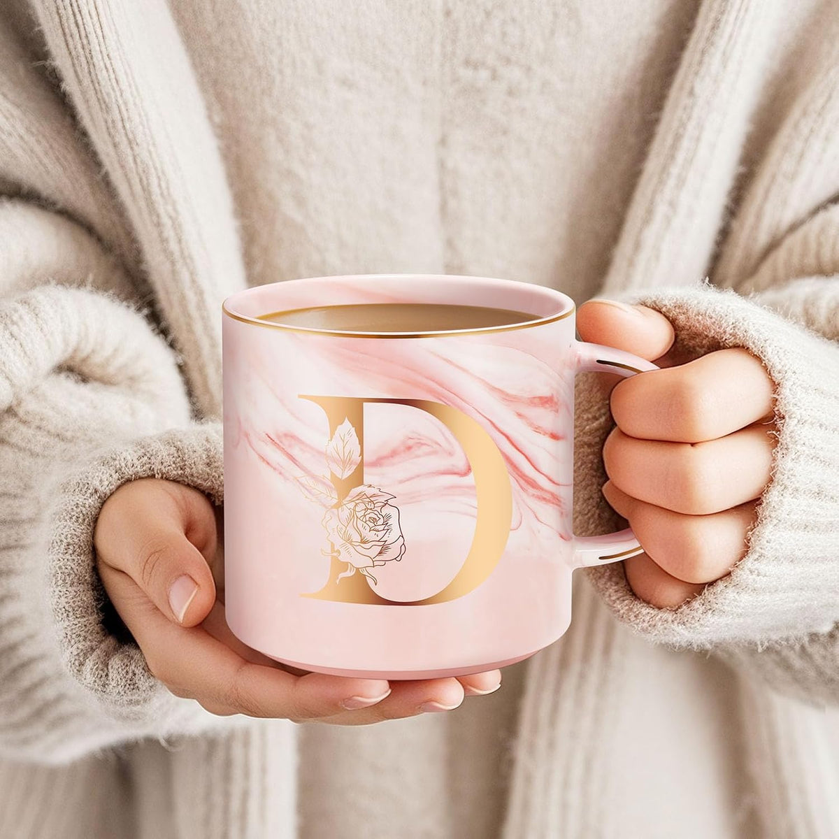 Personalized Gifts for Women Coffee Mug, Initial Customized Gift Monogrammed A-Z Coffee Mug 12 OZ, Christmas Anniversary Birthday Gifts for Women Mom Grandma Friend Sister Wife(D)