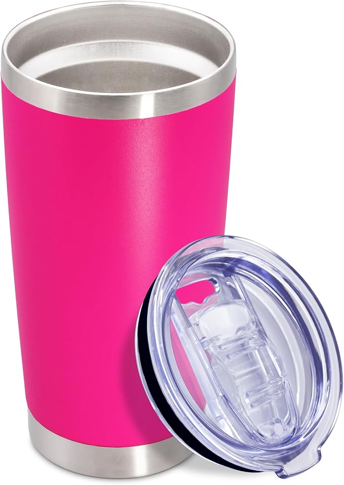 20 oz Tumbler Coffee Travel Tumblers Bulk with Lid Stainless Steel Double Wall Vacuum Insulated Mug Powder Coated Cups fit Car Cupholder for Hot and Cold - Hot Pink, 1Pack