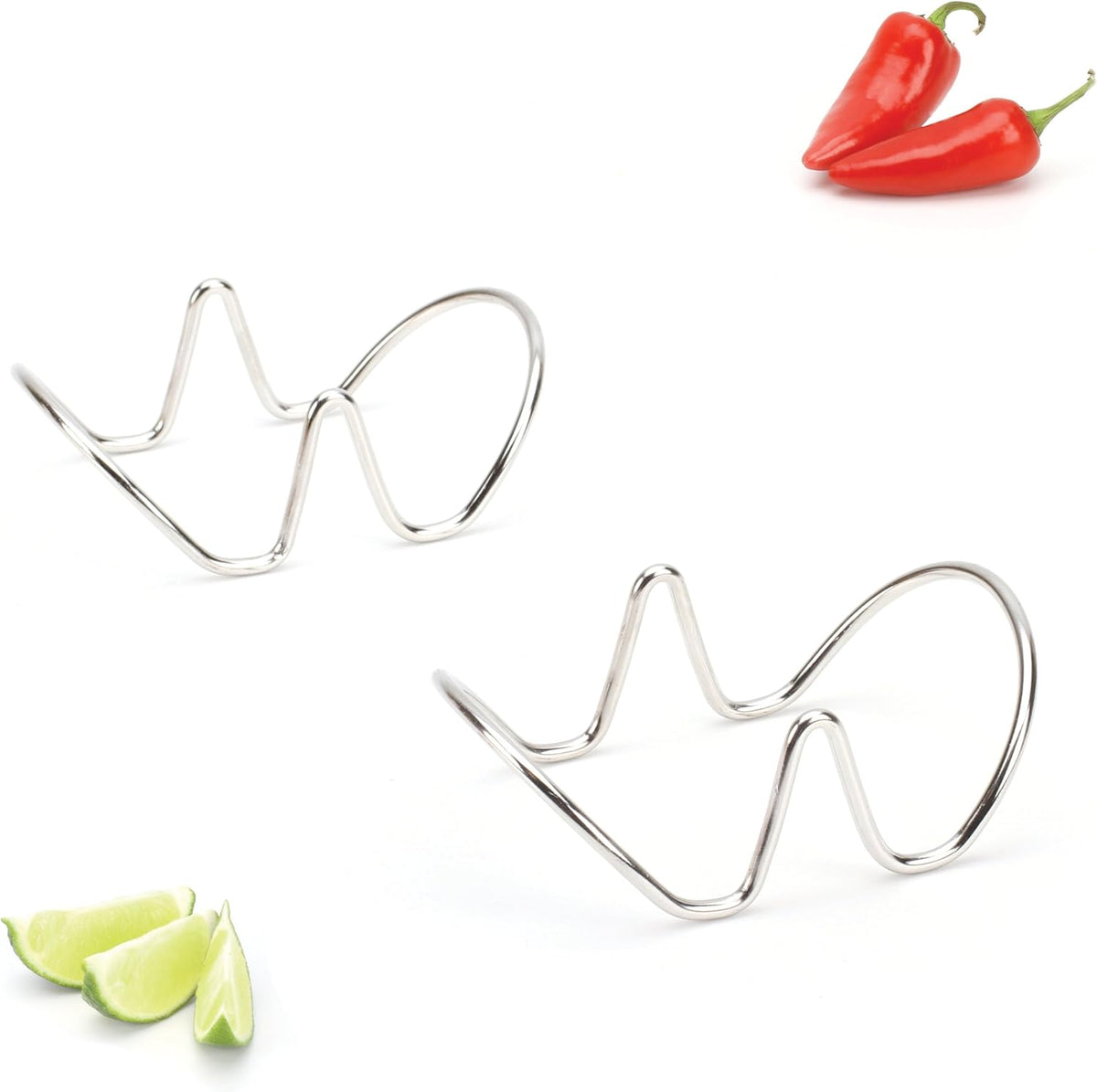 2LB Depot Taco Holder Set with 2 Stackable Stainless Steel Stands, Each Rack Holds 2 Hard or Soft Tacos, Five Styles Available, Perfect for Home and Restaurants