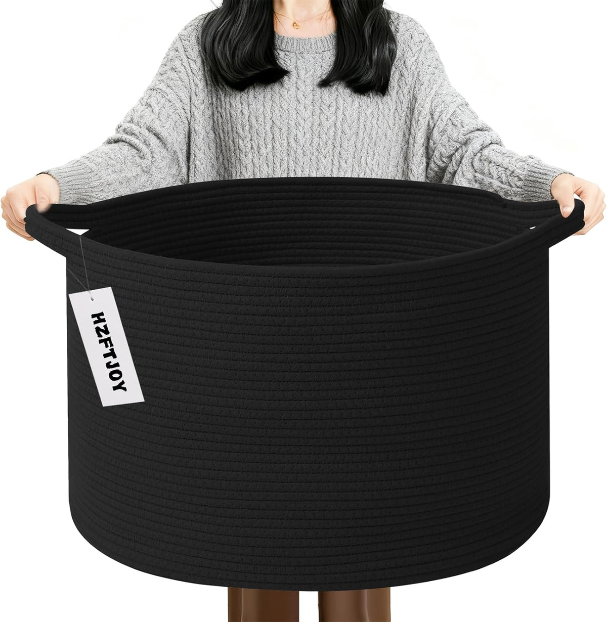 Large Blanket Basket for Organizing,65L Closet Organizers and Storage Bins Box for Shelves Woven Rope Storage Baskets,Living Room,Bedroom,Dorm,Laundry room (Black)