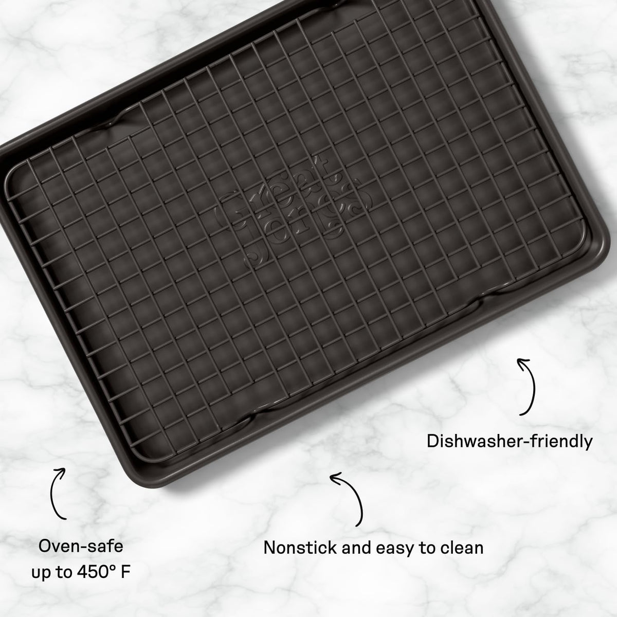 Great Jones Little Chill Wire Cooling Rack (Pepper) | Nonstick Baking Rack, Heavy-Duty Aluminized Steel | Fits Quarter-Sheet Pans for Cooking and Baking | Oven-Safe 450°F, Dishwasher-Friendly