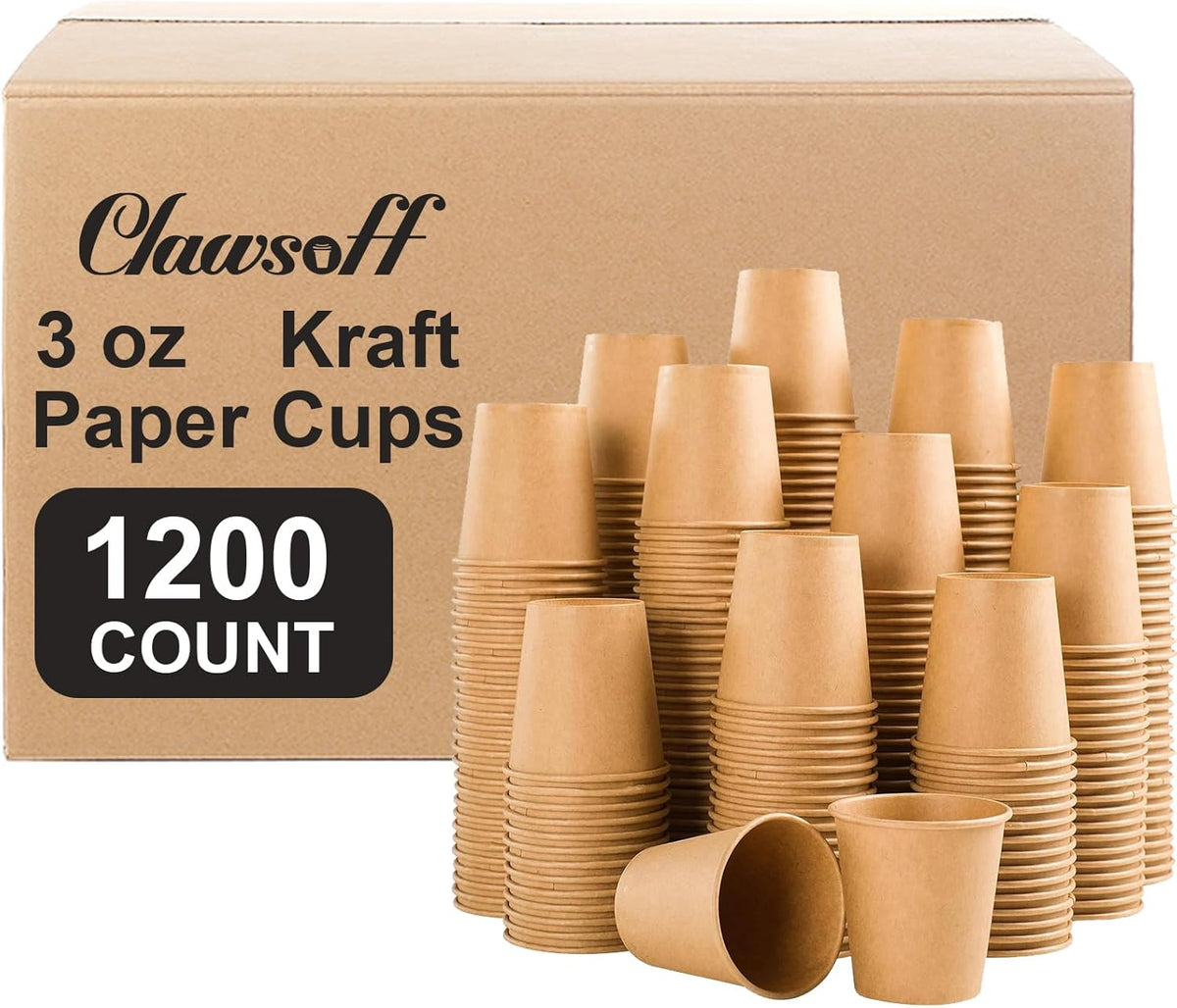1200 Pack 3 oz Paper Cups, Disposable Kraft Small Mouthwash Bathroom Cups 3 Ounce, Hot/Cold Beverage Cups for Home, Kitchen, Party