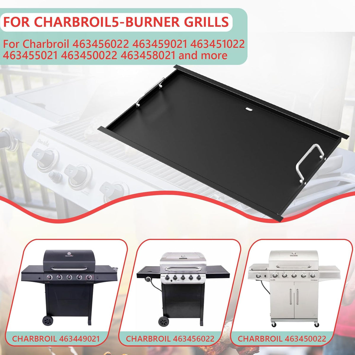 463365021 Full Size Griddle Insert for Charbroil Performance 5 Burner Grill 463448021 463451022 463466522, Carbon Steel Flat Top Griddle Plate for Charbroil G426-0004-W1 G426-0005-W1, 28.3''L x 17''W