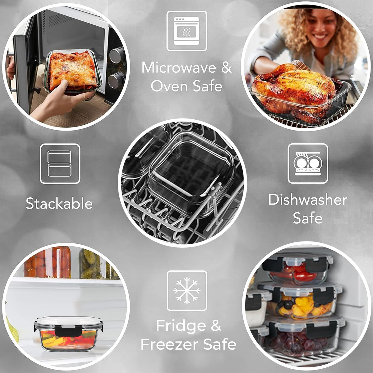 Razab 2 PC 1200ML / 42 Oz Glass Food Storage Containers with Lids - Airtight & Leakproof - Microwave/Oven/Freezer Safe - BPA Free - Ideal for Meal Prep, Storing Leftover & Lunch