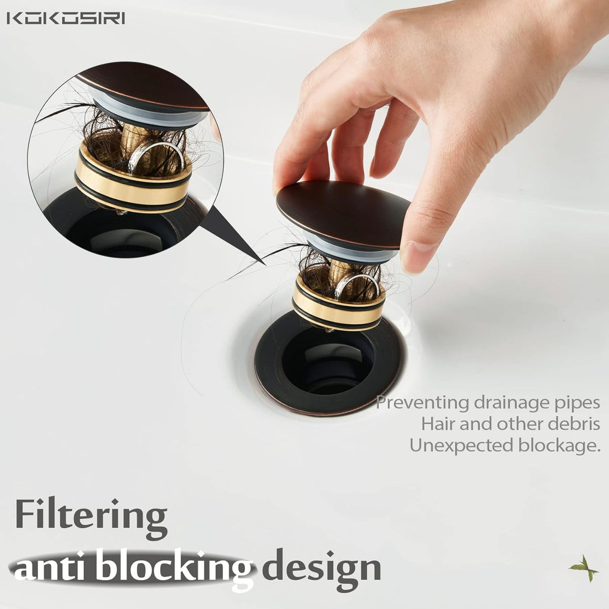 KOKOSIRI Bathroom Sink Drain with Detachable Hair Catcher, Oil Rubbed Bronze Pop Up Sink Drain with Strainer Basket Anti Clogging for Vanity Vessel Sink with Overflow, C1001ORB