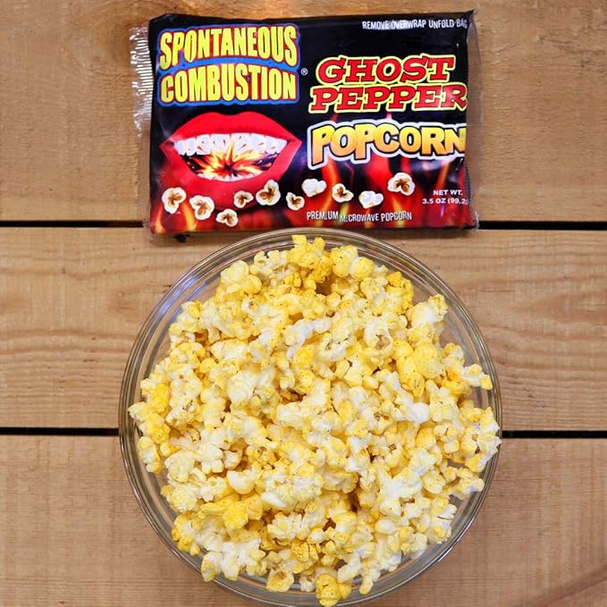 Spontaneous Combustion Ghost Pepper Microwave Popcorn Bags - 12 Pack - Ultimate Spicy Gourmet Popcorn - Perfect Hot Movie Theater Popcorn for Home - Try if you dare!