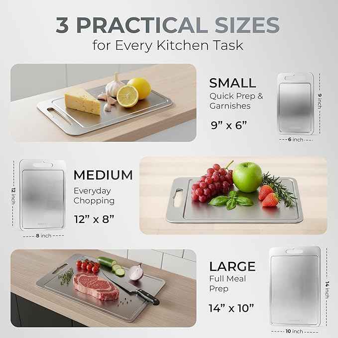 Stainless Steel Cutting Boards For Kitchen - Stainless Steel Cutting Board with Juice Grooves, Double Sided, 3 Pack Sizes, Durable and Clean Chopping Boards for Home or Professional Use