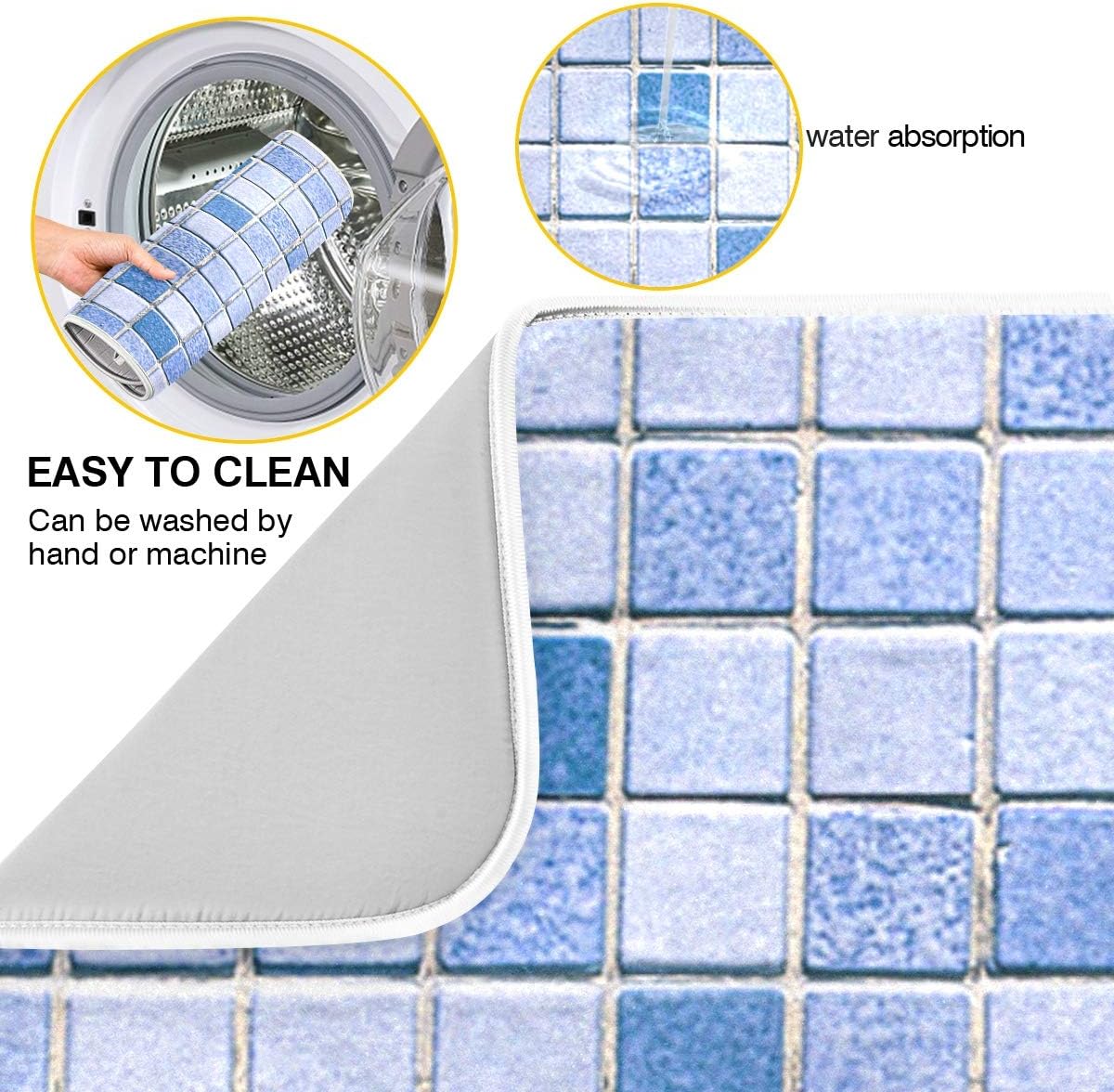 Super Absorbent Dish Drying Mat, Microfiber Fast-Drying Dish Mat, 24" x 18", Kitchen Dish Drying Pad Mosaic Pattern…