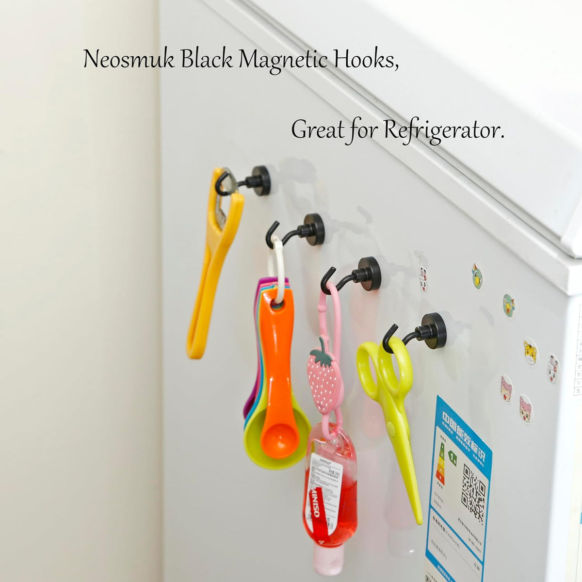 Neosmuk Black Magnetic Hooks, Heavy Duty Earth Magnets with Hook for Refrigerator, Extra Strong Cruise Hook for Hanging, Magnetic Hanger for Cabins, Grill (Black, Pack of 10)
