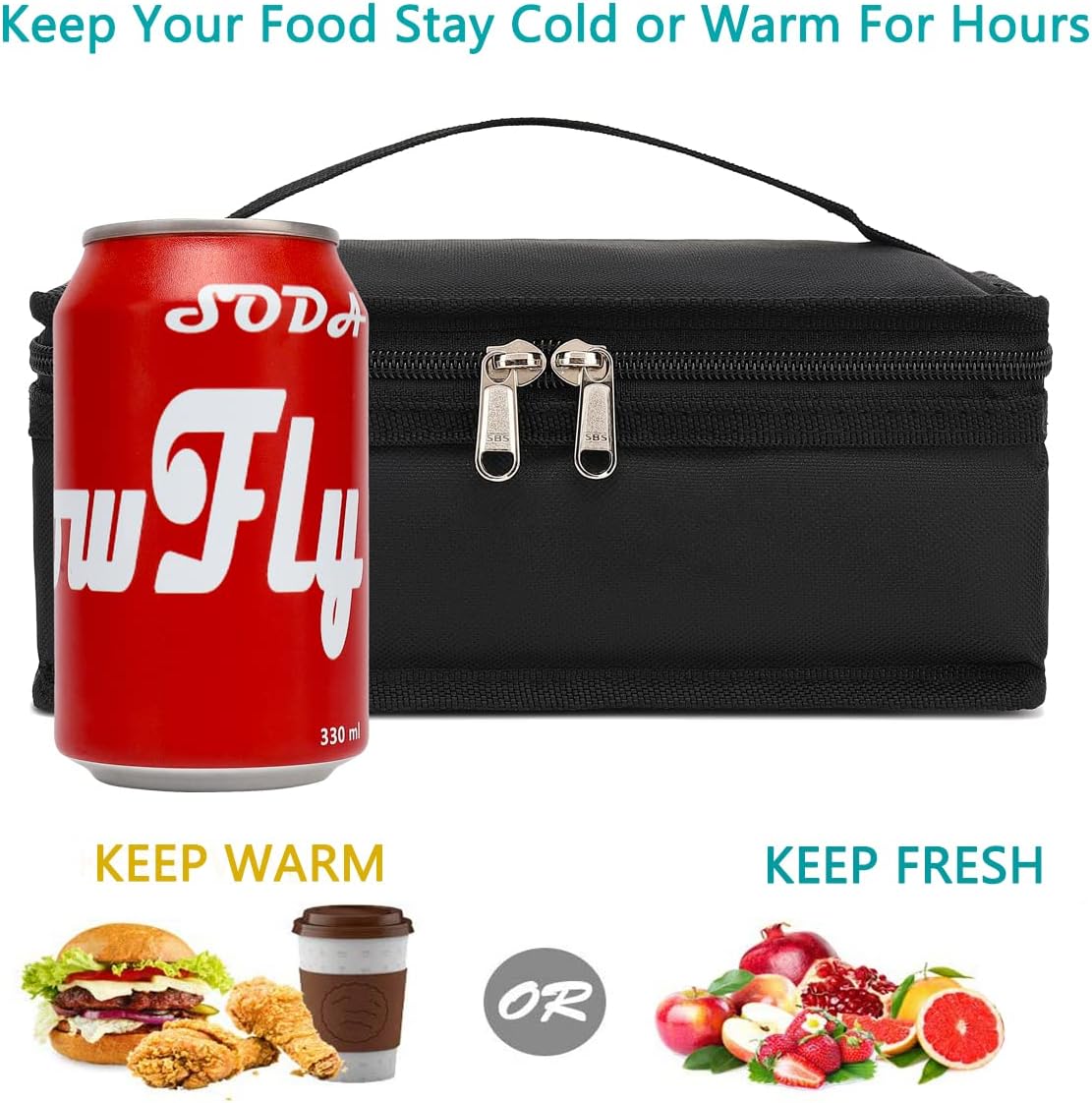 FlowFly Small Insulated Lunch box Portable Soft Bag Mini Cooler Thermal Meal Tote Kit with Handle for Work & School, Black