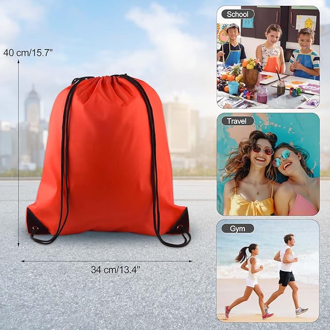 KUUQA 12 Pcs Drawstring Backpack Bags Sport Gym Sack Cinch Bags Bulk for School Traveling and Storage (Red)