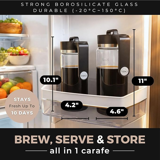 VINCI Express Cold Brew, Electric Cold Brew Coffee Maker in 10 minutes, 3 Brew Strength Settings & Cleaning Cycle, Easy to Use & Clean, Glass Carafe (2.0 Liters / 68 Fl.oz) Capacity