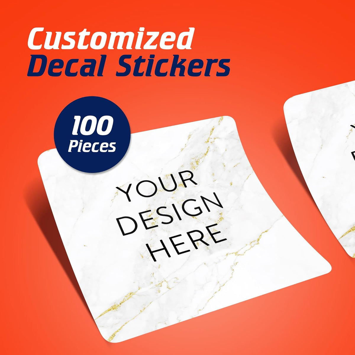 100 Custom Vinyl Stickers - Upload Your own Image, Text, Design, Logo - Personalized Logo Labels for Handmade, Packaging, Bottle, Jars, Candle, Brand Stickers (Gold Marble, 1.5x1.5 Square)