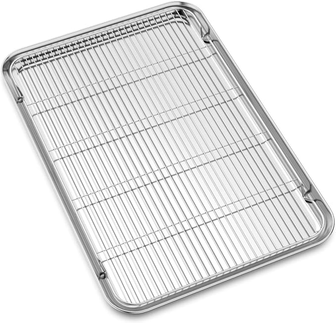 Large Set Baking Sheet and Cooling Rack Set, Bastwe 24L x 16W x 1H inch Professional Bakeware, Healthy & Nontoxic & Rustproof & Easy Clean