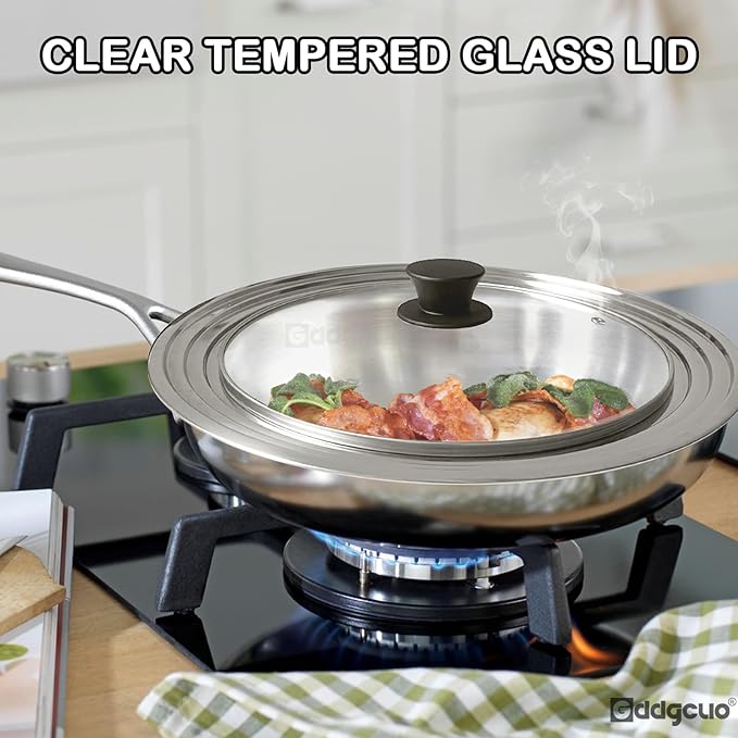 Universal Lid for Pots and Pans, Fits 11", 12" & 13" Diameter Cookware, Replacement Stainless Steel Skillets lids, Heat Resistant Frying Pan lid, Dishwasher Safe