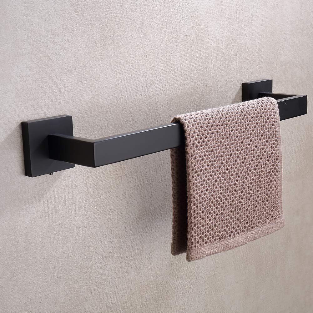 TASTOS 16 Inch Black Single Towel Bar Rack, SUS 304 Stainless Steel Bathroom Towel Bar Heavy Duty Towel Holder Kitchen Towel Rod, Wall Mount with Screws Towel Bar Rod Matte Black Finish