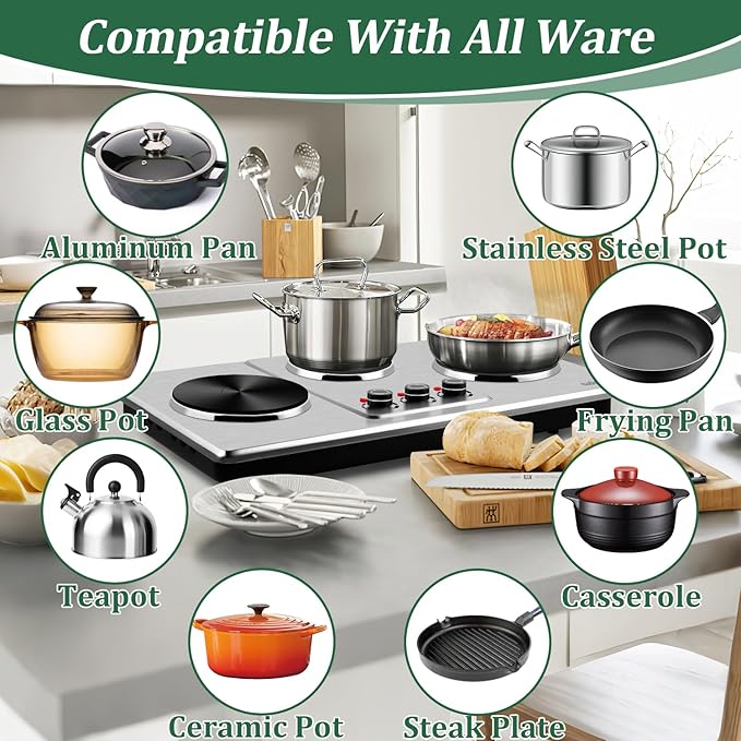 Cusimax Hot Plate,Countertop Triple Burner with 7″Cast Iron Cooktop,Electric Hot Plate for Cooking,11 Level Temperature Setting